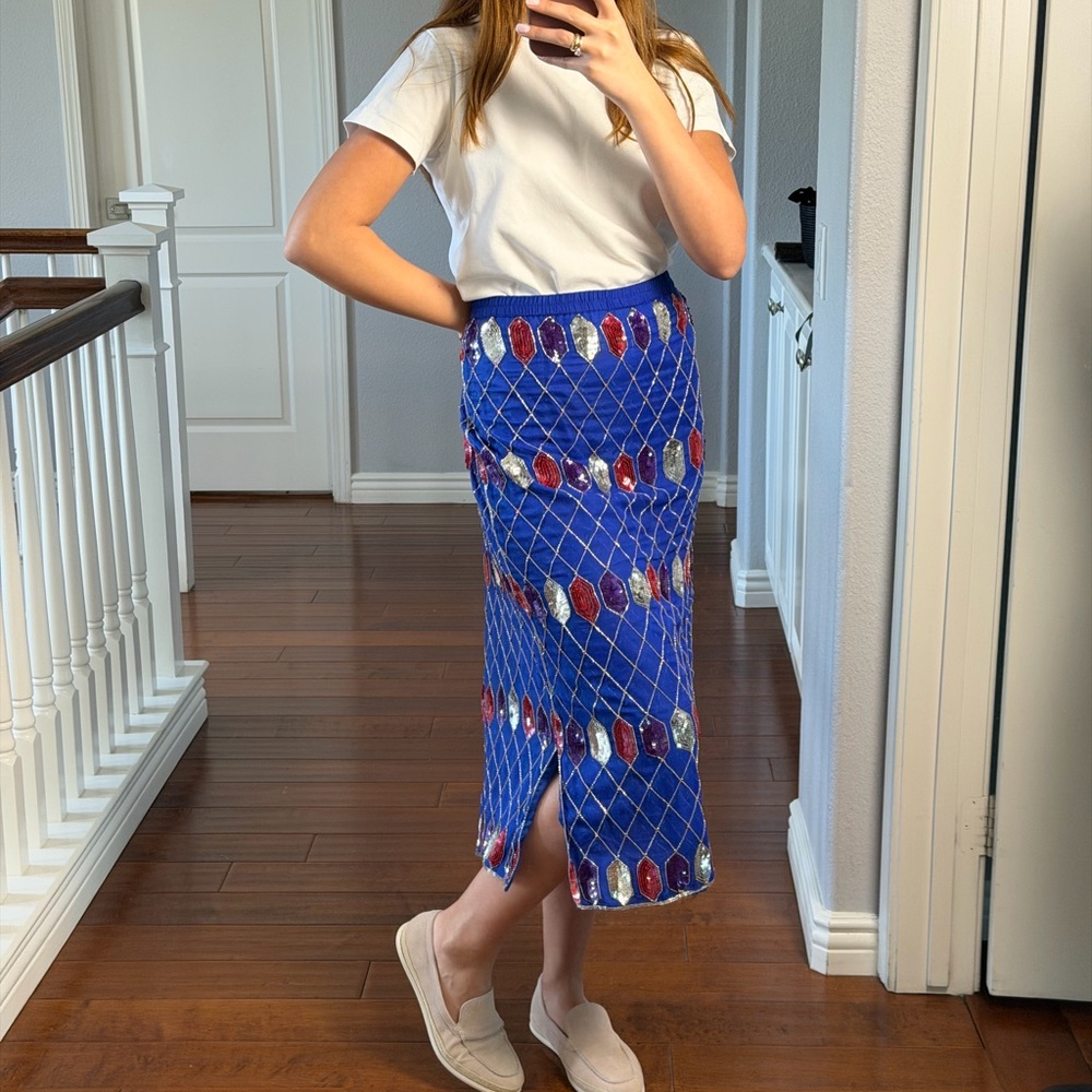 Elegant Blue and Red Women's Pencil Skirt